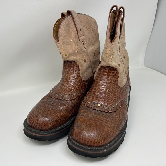 Ariat Fat Baby Womens 9.5 B Western Boots Brown Croc Embossed Gemstones 16427 - Picture 2 of 12